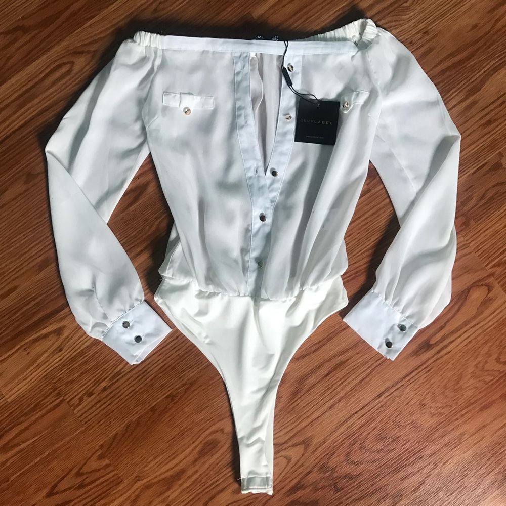 JLUX White Off Shoulder Button Up Bodysuit